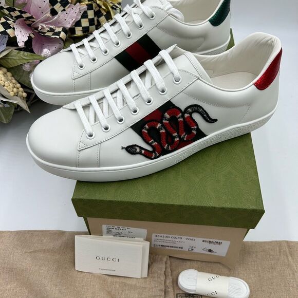 Men’s Gucci ace snake embroidered leather sneakers size 12.5 made in Italy - Picture 3 of 11